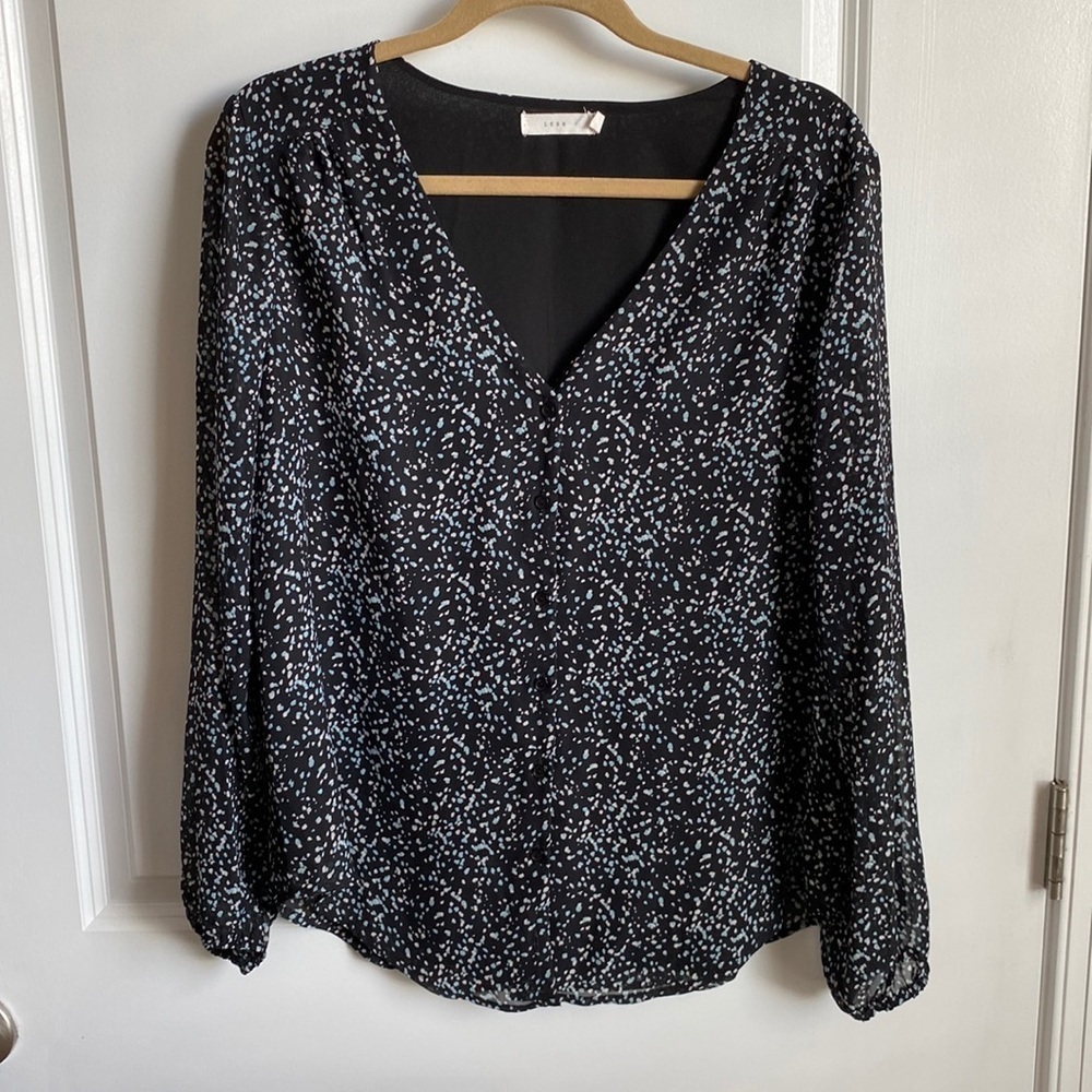 Lush Black and Teal Button Blouse Size Medium